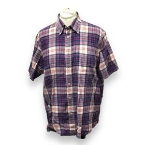 Lands End Mens Patriotic Cotton Royal Stewart Plaid Short Sleeve Shirt Size L